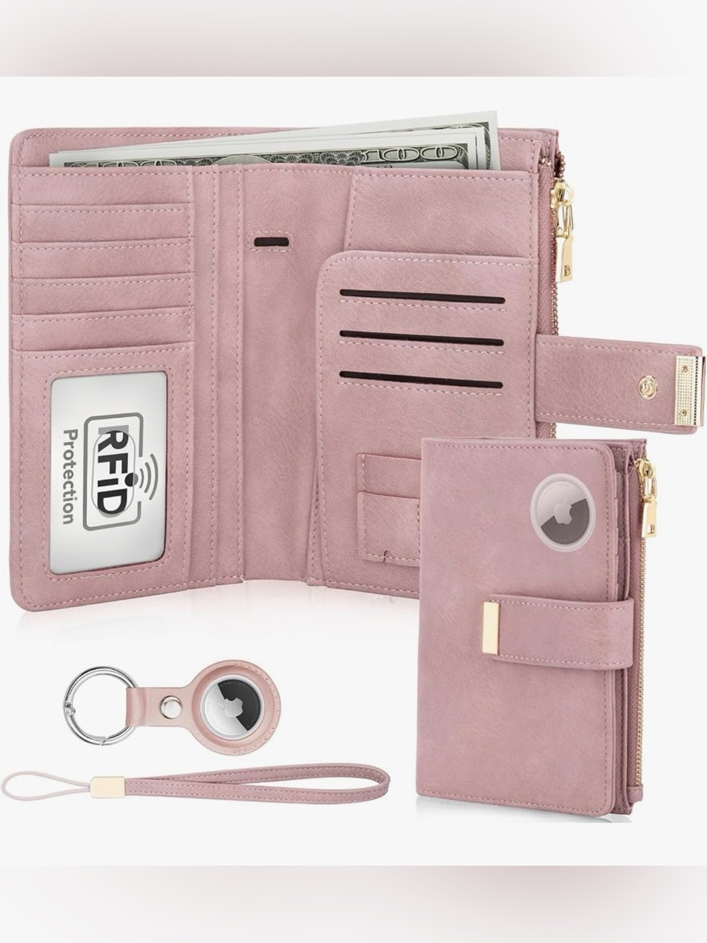 HUANLANG Passport Holder AirTag Passport Wallet Light Pink New - Picture 1 of 11